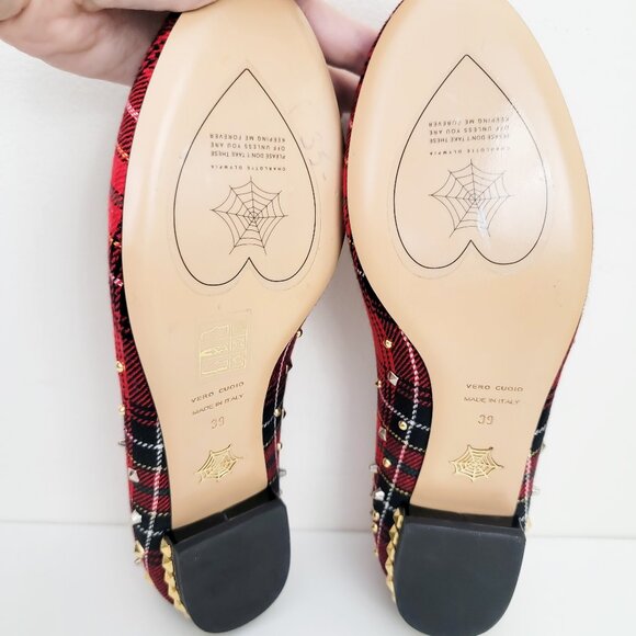 Charlotte Olympia Sex Pistols Kitty Unplugged Plaid Flats 39 9 - Picture 5 of 6